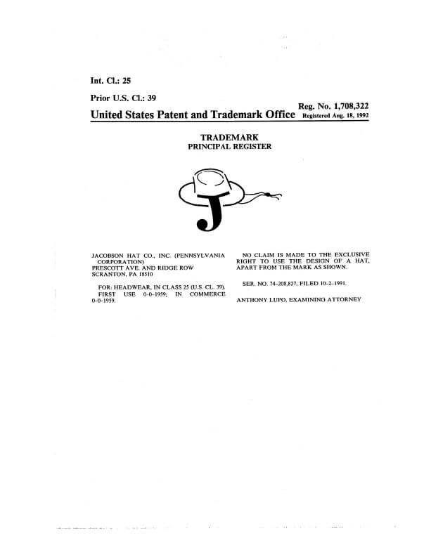  Trademark Application for J Scranton, PA Attorney of Record Trademark Attorney having Office in Scranton Allowed TM Registration