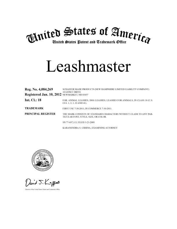 Trademark Application for Leashmaster Newmarket Attorney of Record Trademark Lawyer having Office in Scranton Granted Registration