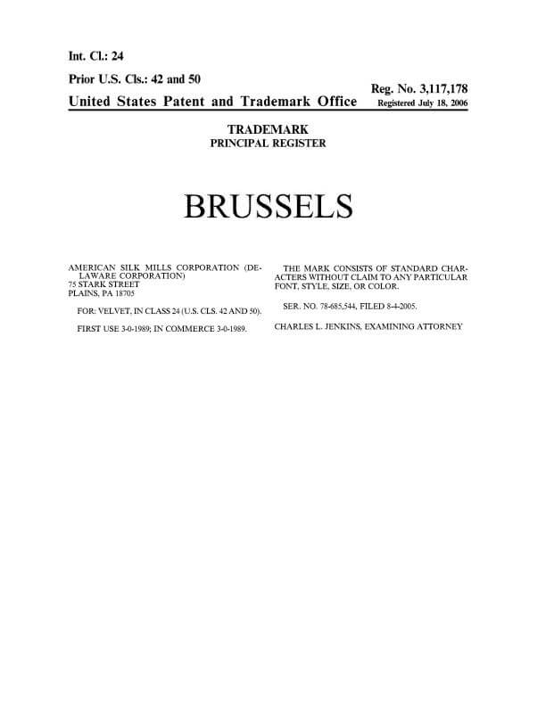Trademark Application for BRUSSELS Plains filed by Trademark Lawyer having office in Scranton Allowed Registration