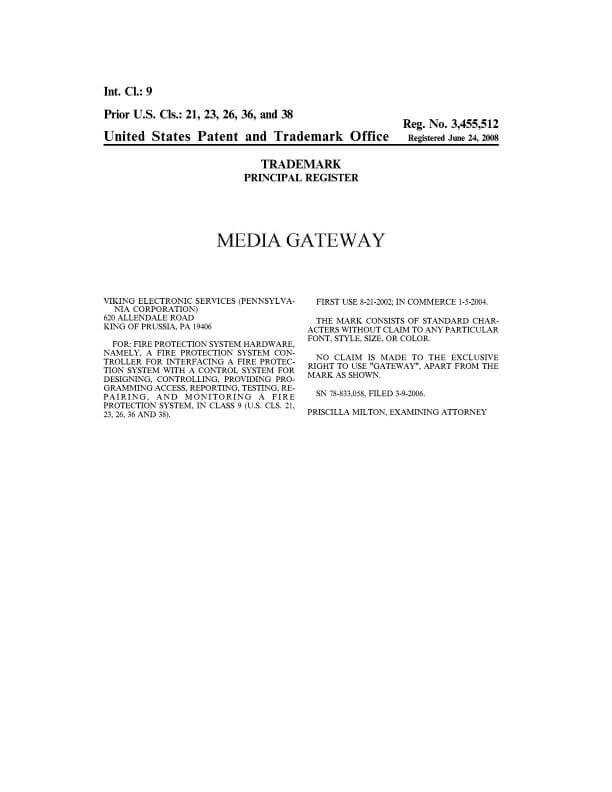 Trademark Application for MEDIA GATEWAY King of Prussia filed by Trademark Lawyer having office in Philadelphia Allowed Registration