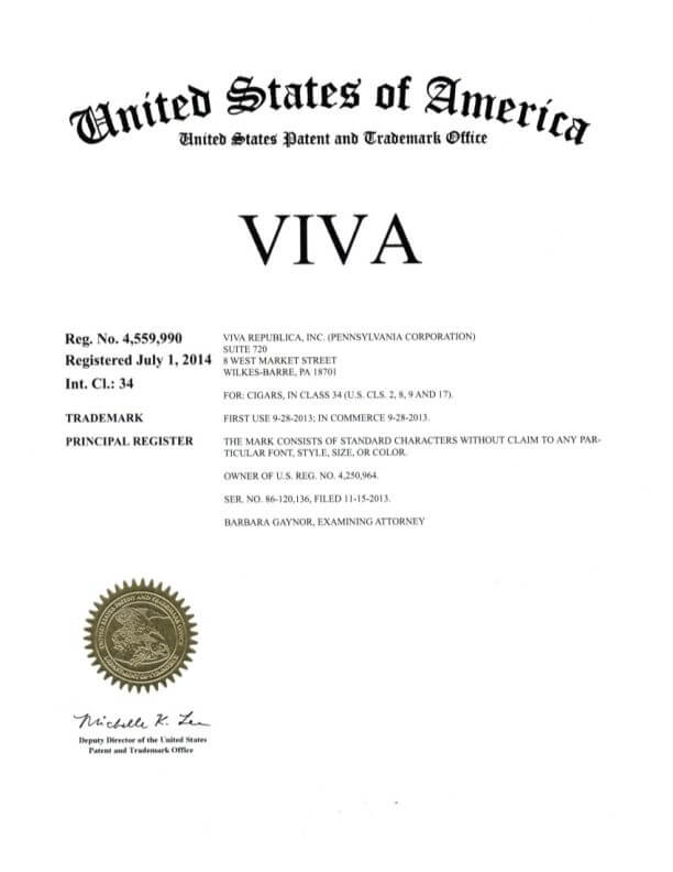  Trademark Application for VIVA Wilkes-Barre filed by Trademark Lawyer having a Scranton Office Allowed US Trademark Registration 