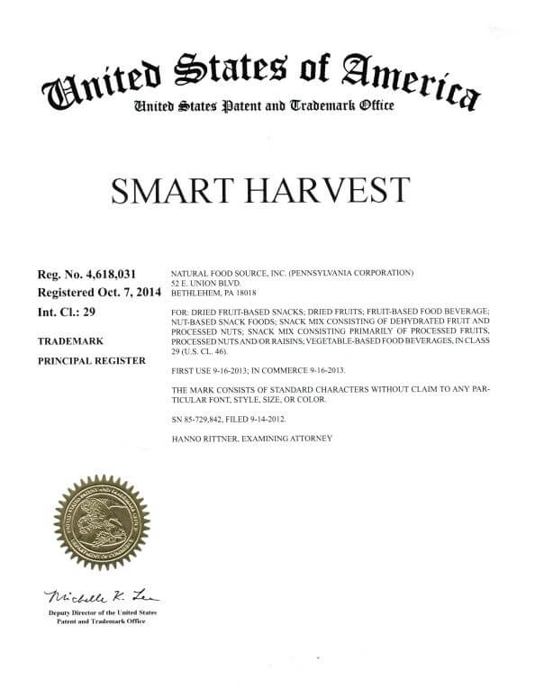  Trademark Application for SMART HARVEST Bethlehem filed by Trademark Attorney having a Scranton Office Allowed US Trademark Registration 