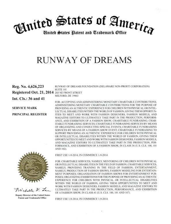 Trademark Application for RUNWAY OF DREAMS Bethlehem filed by Trademark Lawyer having Allentown Office Allowed US Trademark Registration Certificate