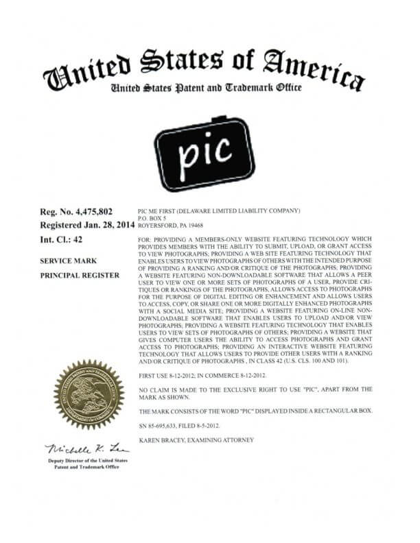Trademark Application for pic Royersford, PA filed by Trademark Attorney Philadelphia Trademark Registration Certificate