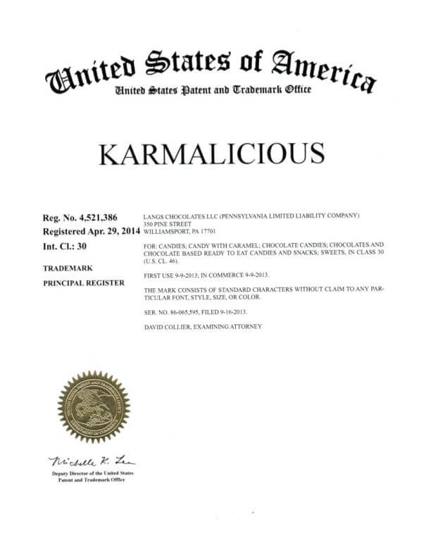 Trademark Application for KARMALICIOUS Williamsport, PA filed by Trademark Attorney Scranton US TM Registration 