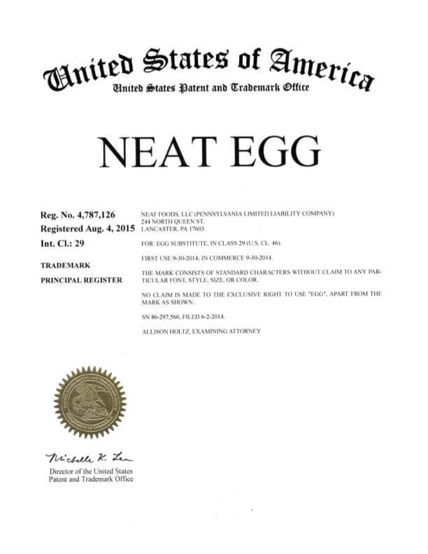  Trademark Application for NEAT EGG Wilkes-Barre filed by Trademark Lawyer Scranton Allowed TM Registration 