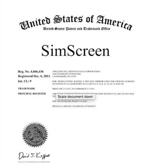 Trademark Application SimScreen Landenberg filed by Trademark Attorney Philadelphia, PA Allowed USPTO TM Registration