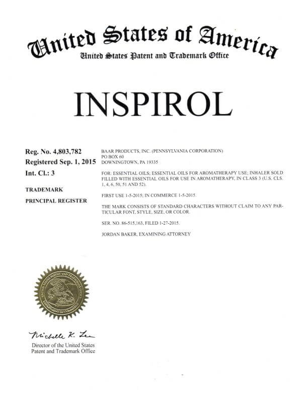  Trademark Application INSPIROL Downingtown filed by Trademark Attorney Philadelphia, PA Allowed Federal Trademark Registration 