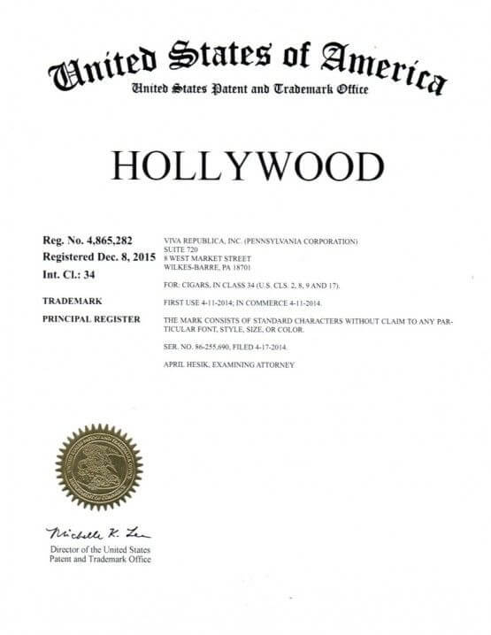  Trademark Application for HOLLYWOOD Wilkes-Barre filed by Trademark Lawyer Scranton Granted Trademark Registration 