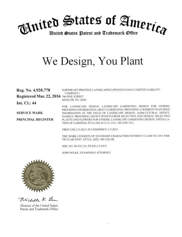  Trademark Application for We Design, You Plant filed by Trademark Lawyer Scranton Granted
