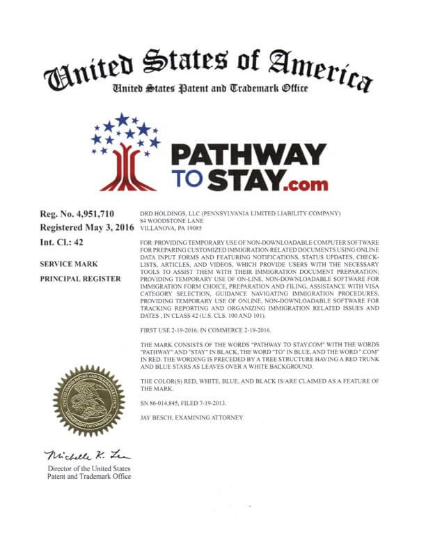  Trademark Application for PATH WAY TO STAY.COM filed by Philadelphia Area Trademark Lawyer Allowed Registration by USPTO