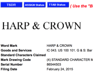 Harp & Crown Trademark Application 