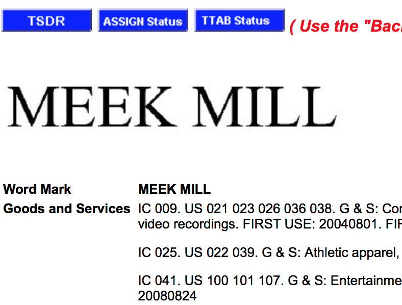 MEEK MILL Trademark Appliation