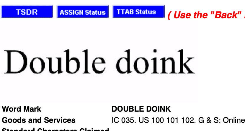 Double doink trademark application